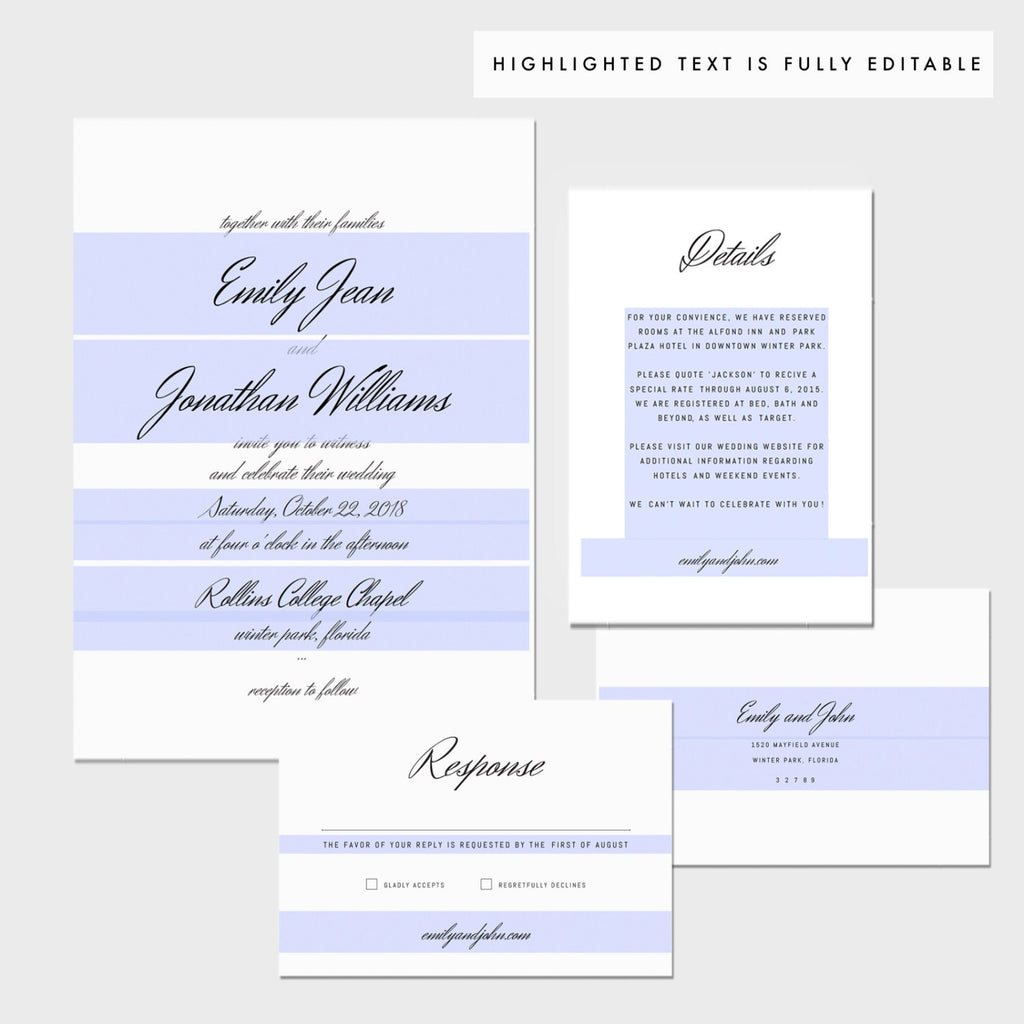 Printable Wedding Invitation Suite: Editable Heriot Template (PDF)
