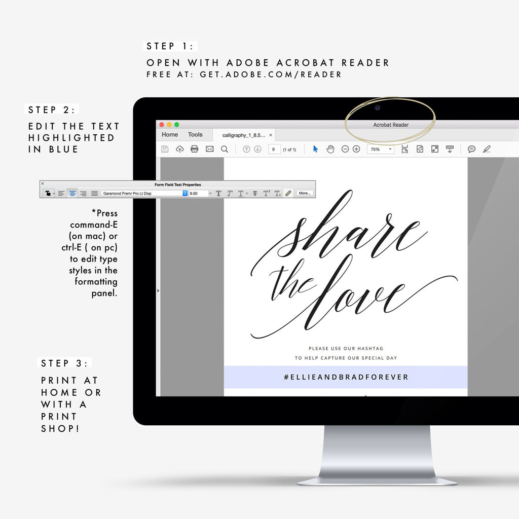 Share the Love Wedding Sign Template, Social Media Sign (PDF Download)