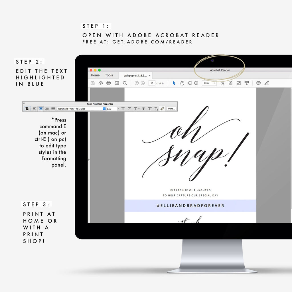 Oh Snap Wedding Sign, Social Media Signage (PDF Template)