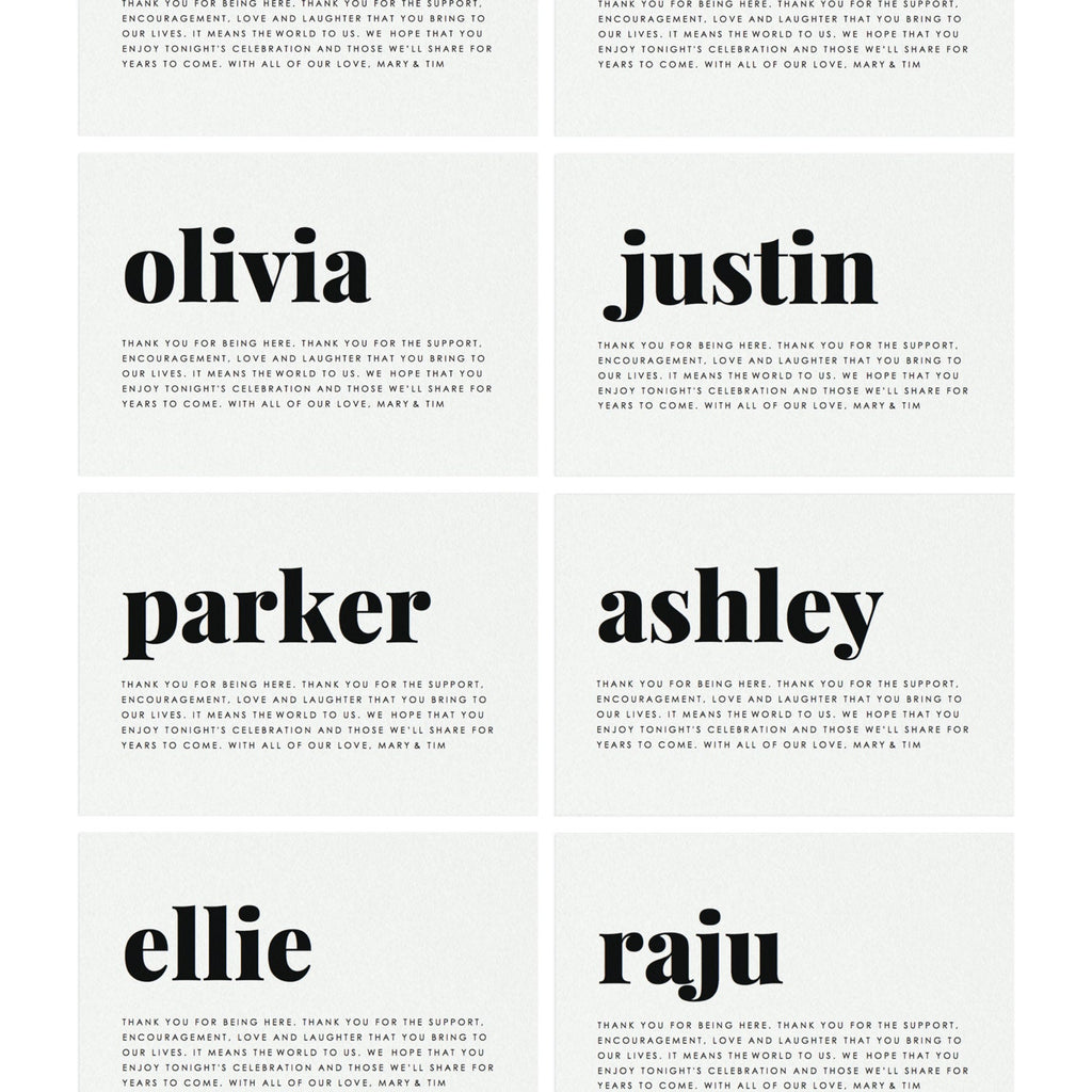 Modern Place Card Template: Fairfax, Thank You Sentiment (PDF Instant Download)