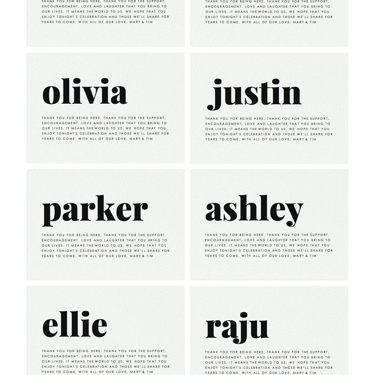 Modern Place Card Template: Fairfax, Thank You Sentiment (PDF Instant Download)