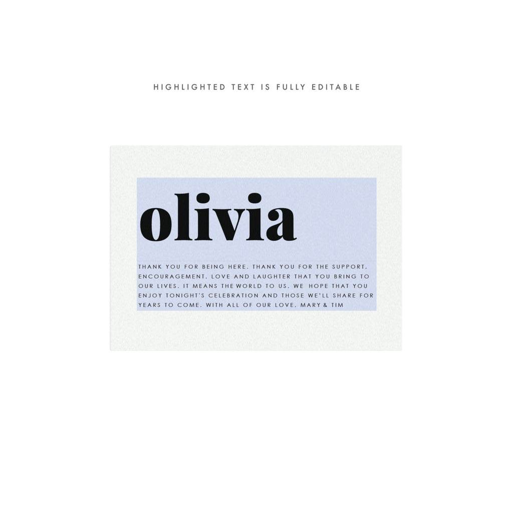 Modern Place Card Template: Fairfax, Thank You Sentiment (PDF Instant Download)