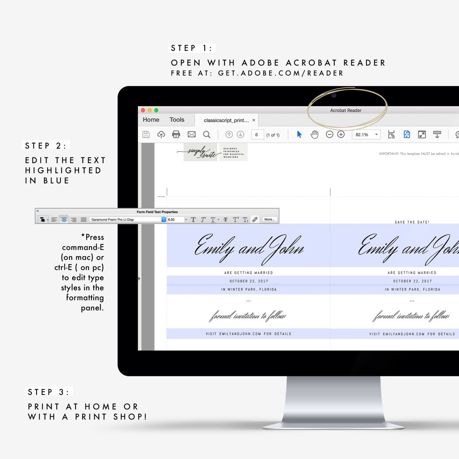 Vintage Script Wedding Save the Date Template (PDF Instant Download)