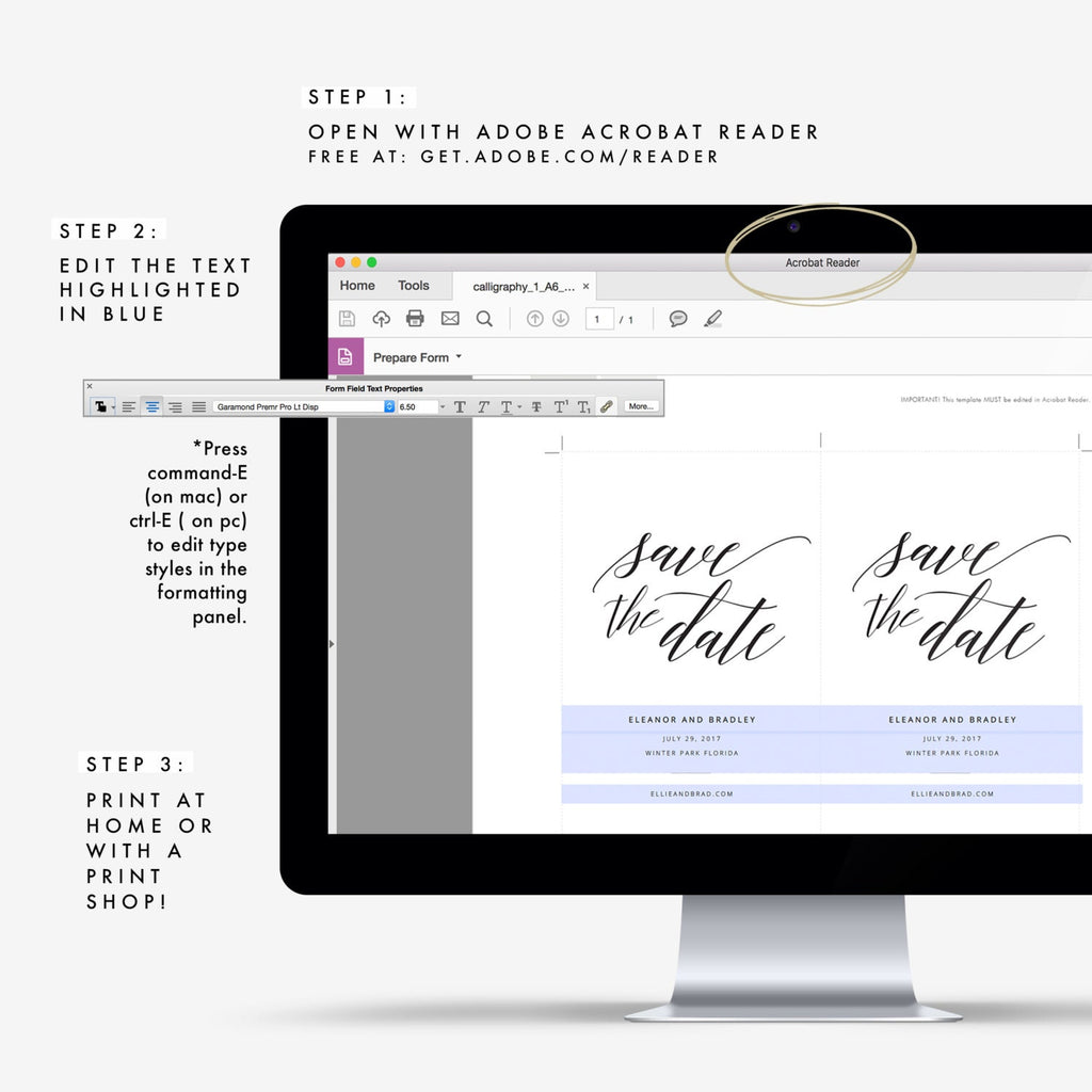 Calligraphy Save the Date Template, Editable PDF (Instant Download)