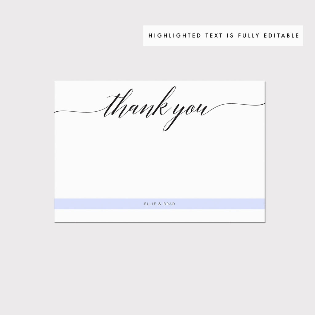 Calligraphy Thank You Card Template, Editable Wedding Stationery (PDF Instant Download)
