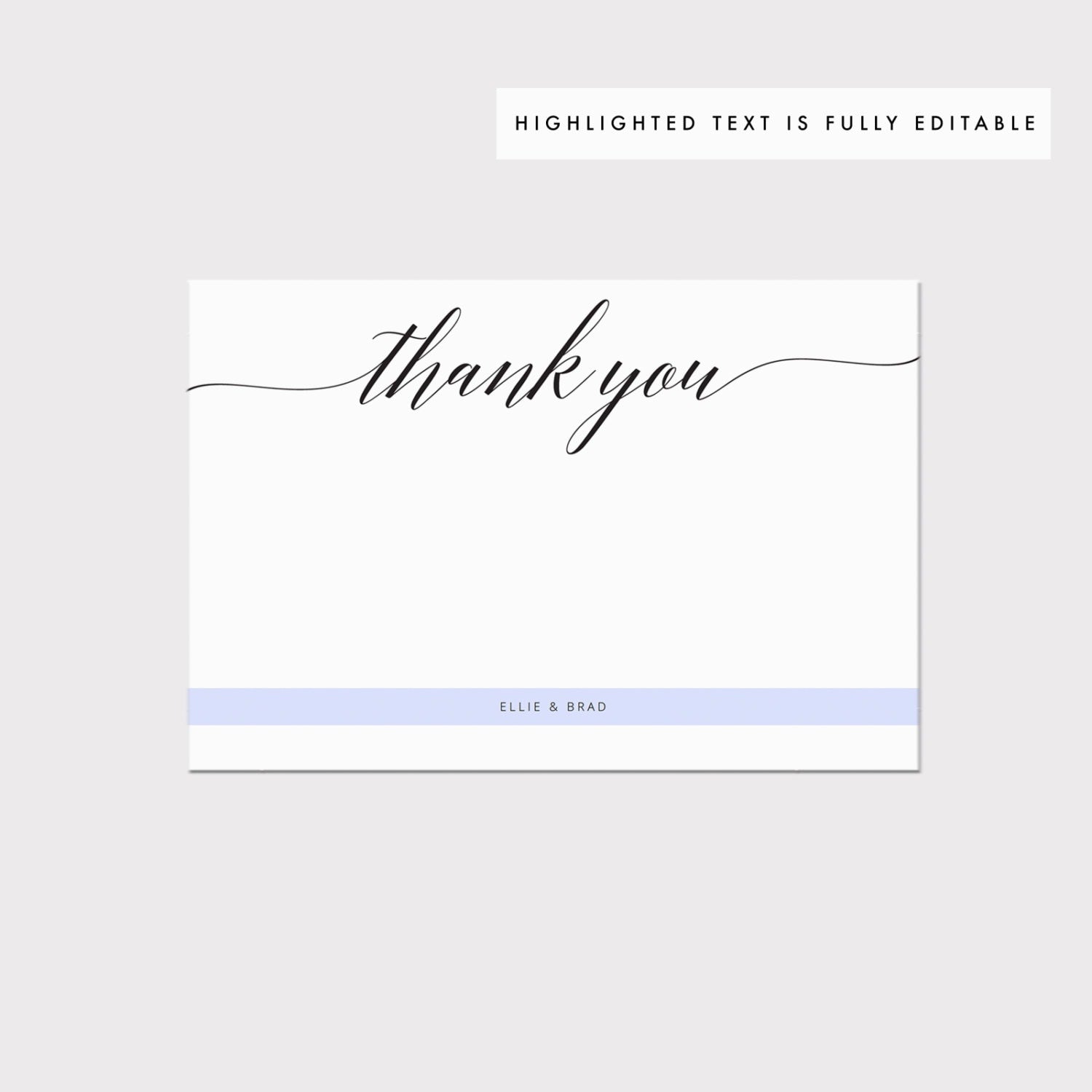 Calligraphy Thank You Card Template, Editable Wedding Stationery (PDF Instant Download)