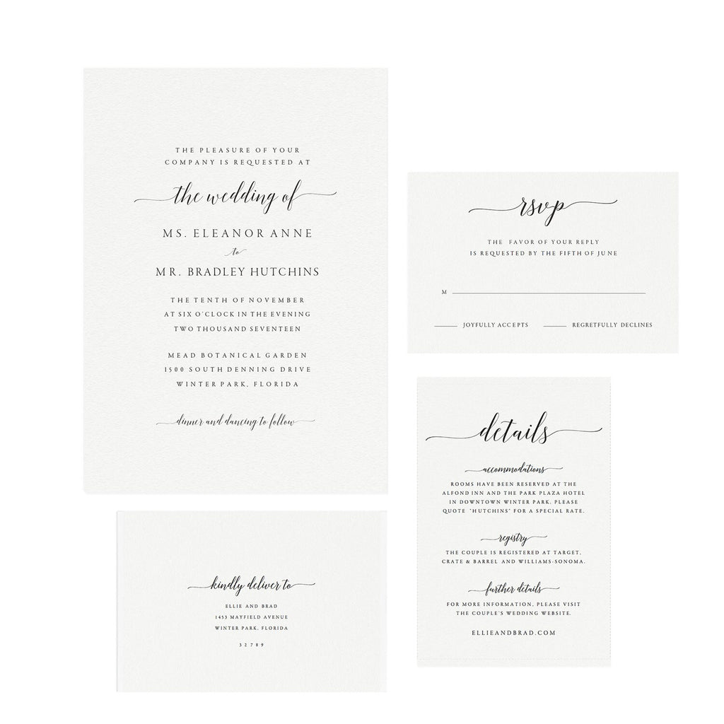 Calligraphy Wedding Invitation Template: Adel Printable Suite (PDF)