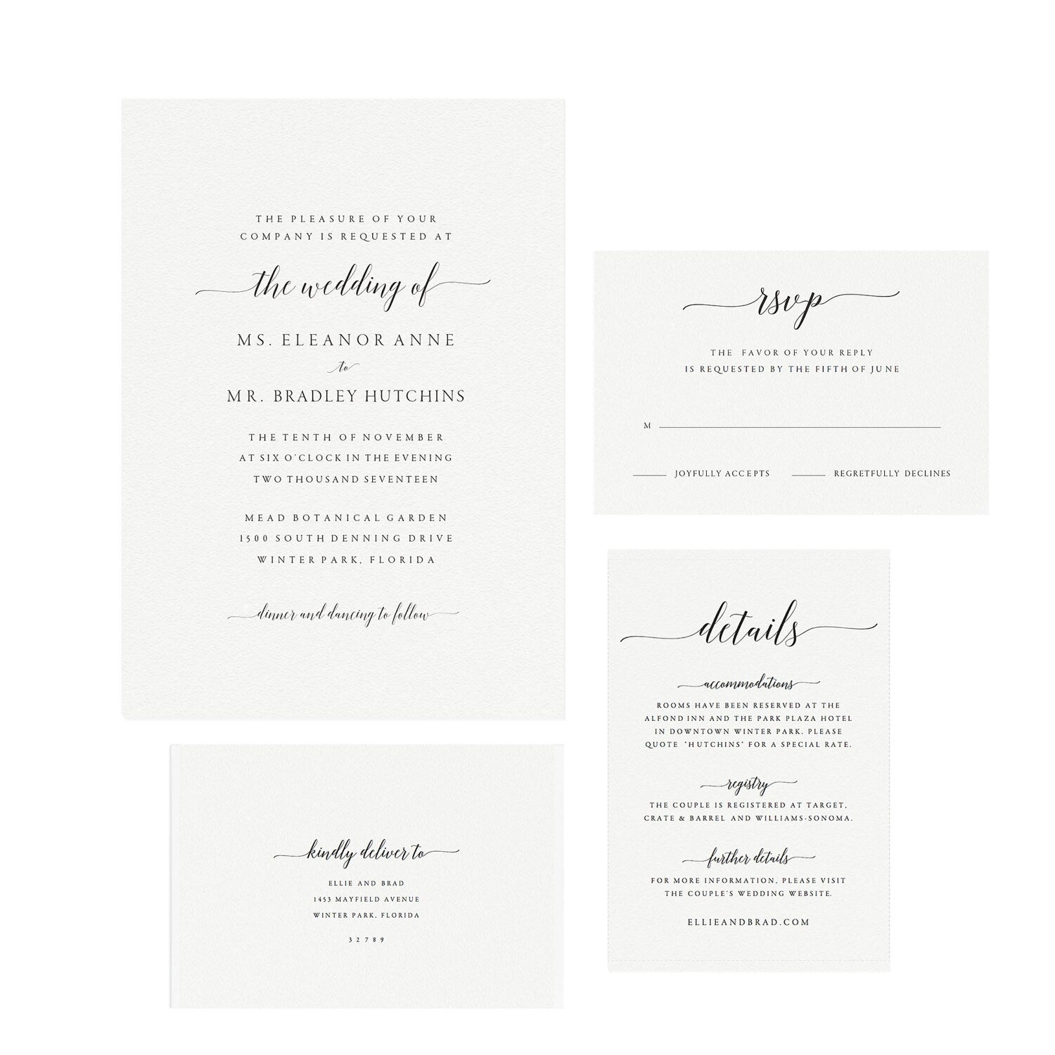Calligraphy Wedding Invitation Template: Adel Printable Suite (PDF)
