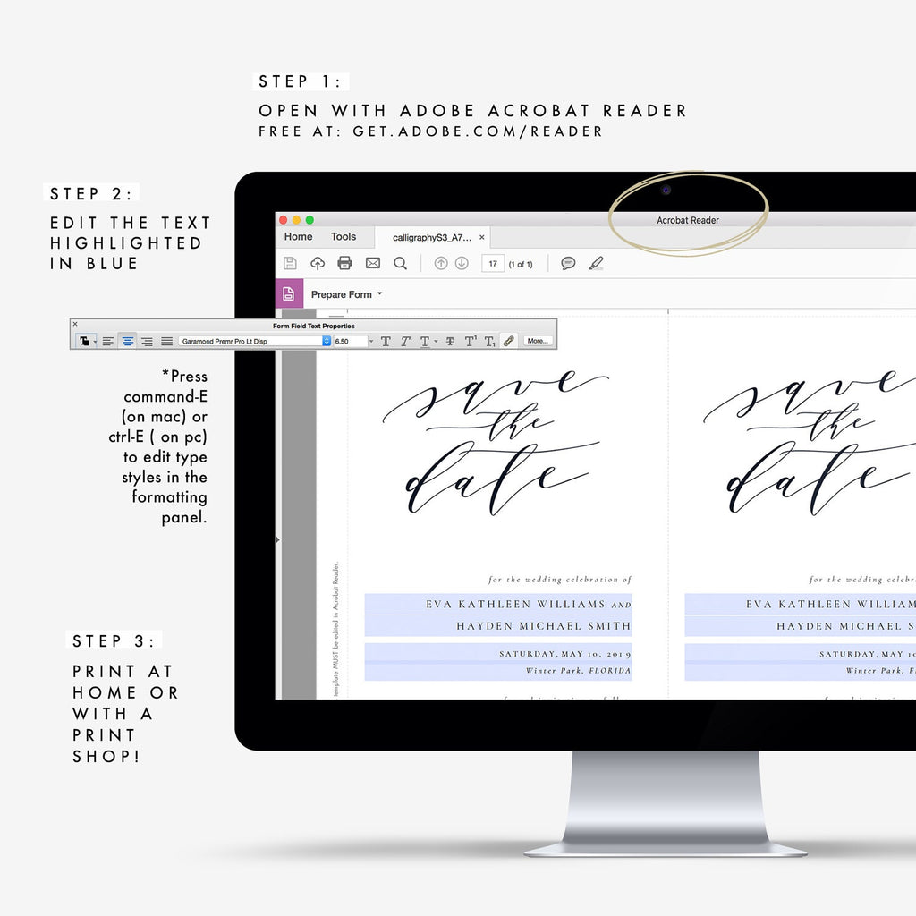 Calligraphy Save the Date Template: Elegant Script (PDF Instant Download)
