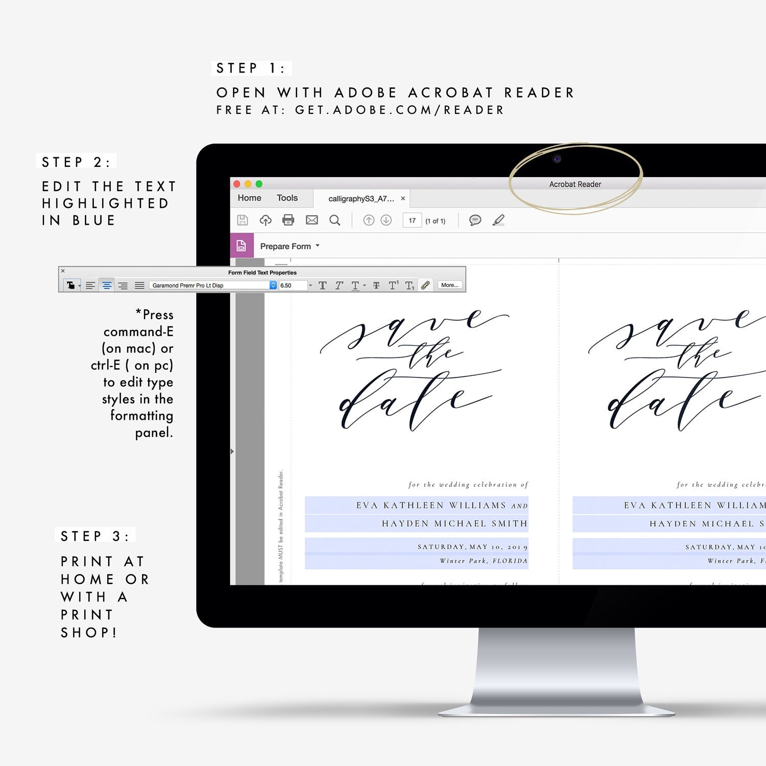 Calligraphy Save the Date Template: Elegant Script (PDF Instant Download)