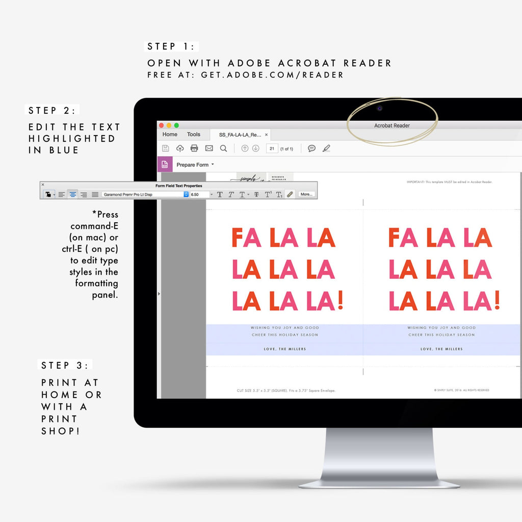 Fa La La Holiday Card Template, Minimalist Printable (PDF)