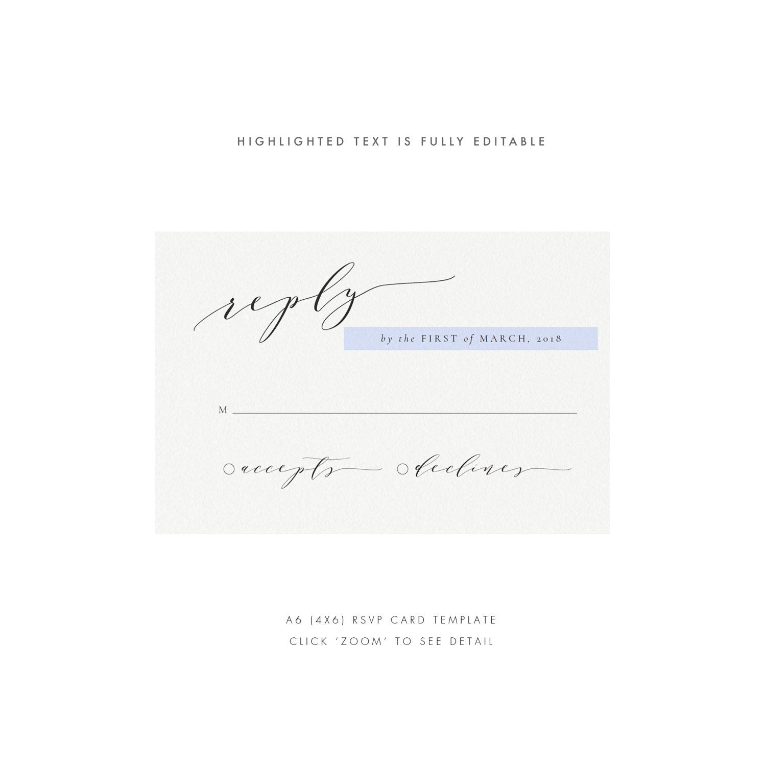 Black Calligraphy Wedding RSVP Card: Minimalist Reply Template (PDF Download)