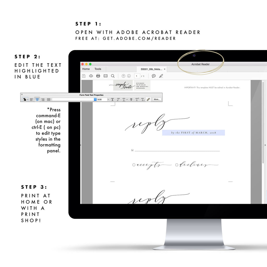 Black Calligraphy Wedding RSVP Card: Minimalist Reply Template (PDF Download)