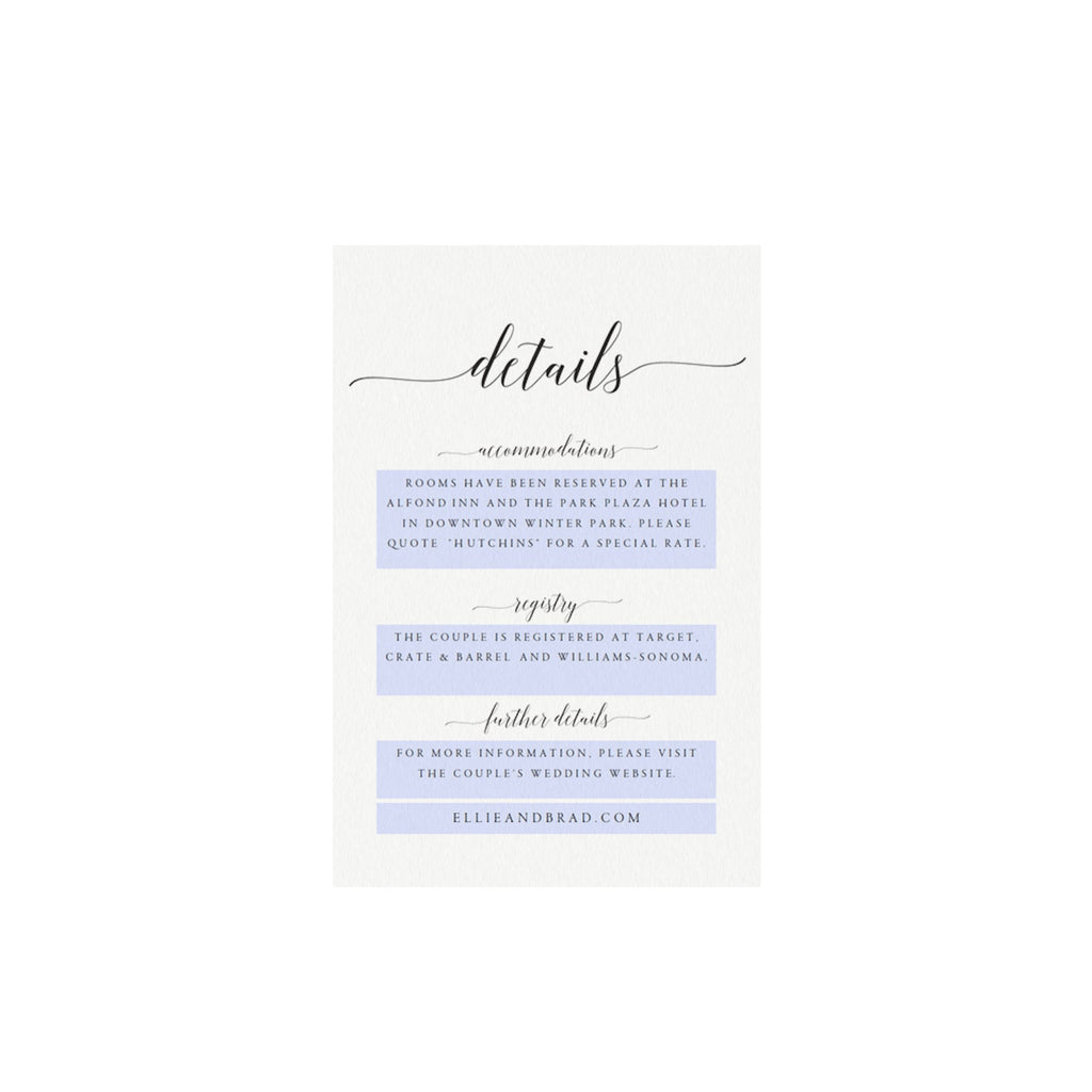 Printable Wedding Details Card Template: Calligraphy, Instant Download (PDF)