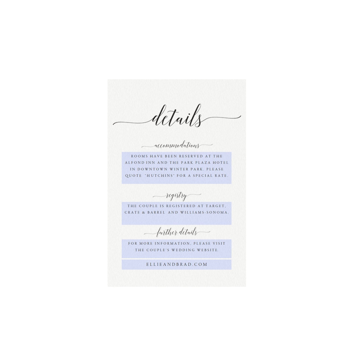 Printable Wedding Details Card Template: Calligraphy, Instant Download (PDF)