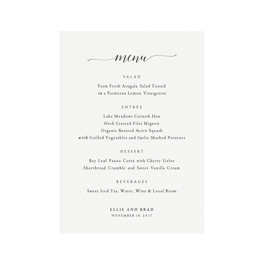 Calligraphy Wedding Menu Template: Minimalist Black, Editable PDF (Instant Download)