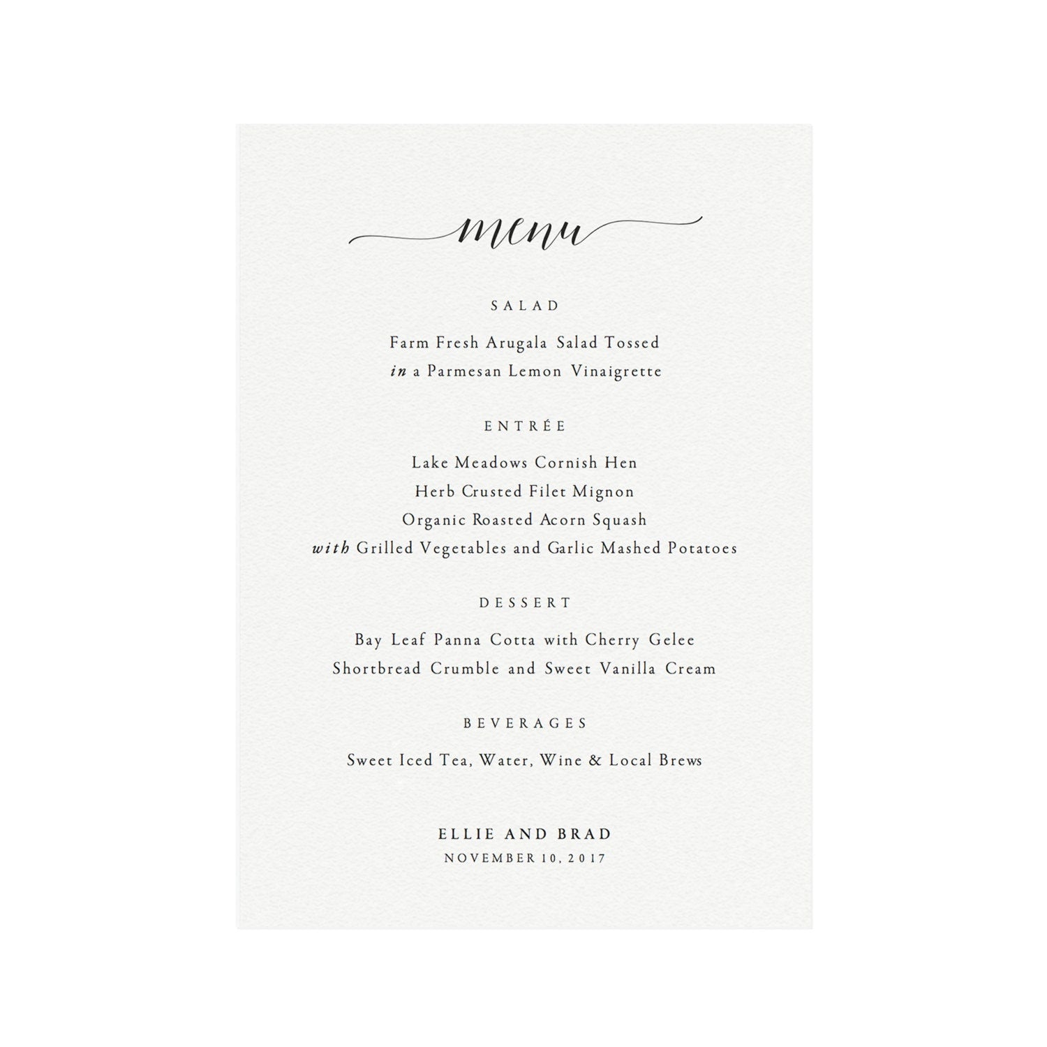 Calligraphy Wedding Menu Template: Minimalist Black, Editable PDF (Instant Download)