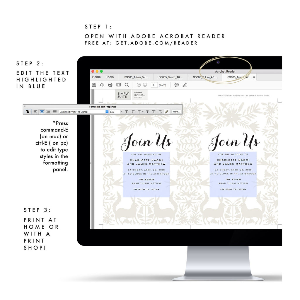 Mexican Otomi Wedding Invitation Template: Destination Wedding (PDF Download)