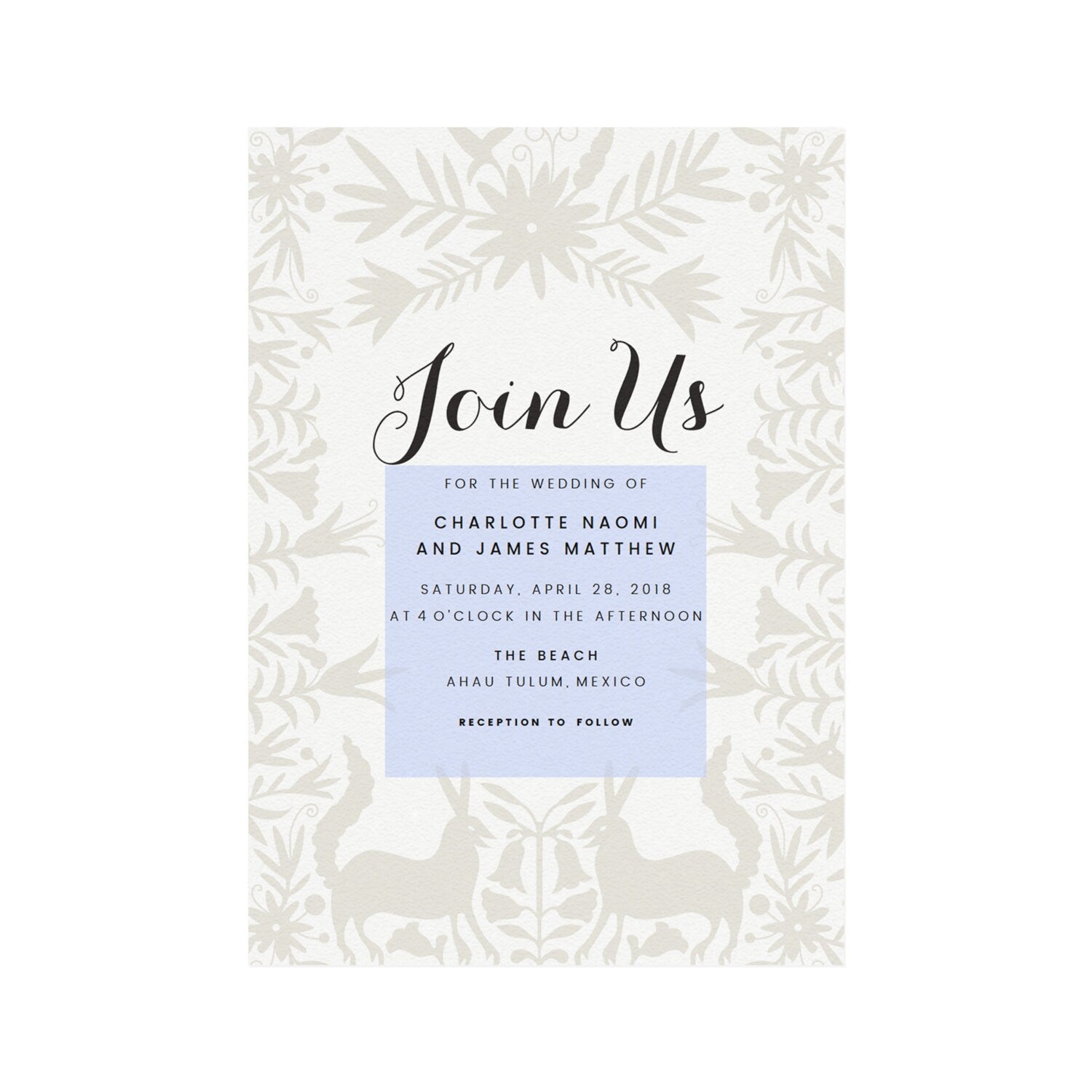 Mexican Otomi Wedding Invitation Template: Destination Wedding (PDF Download)