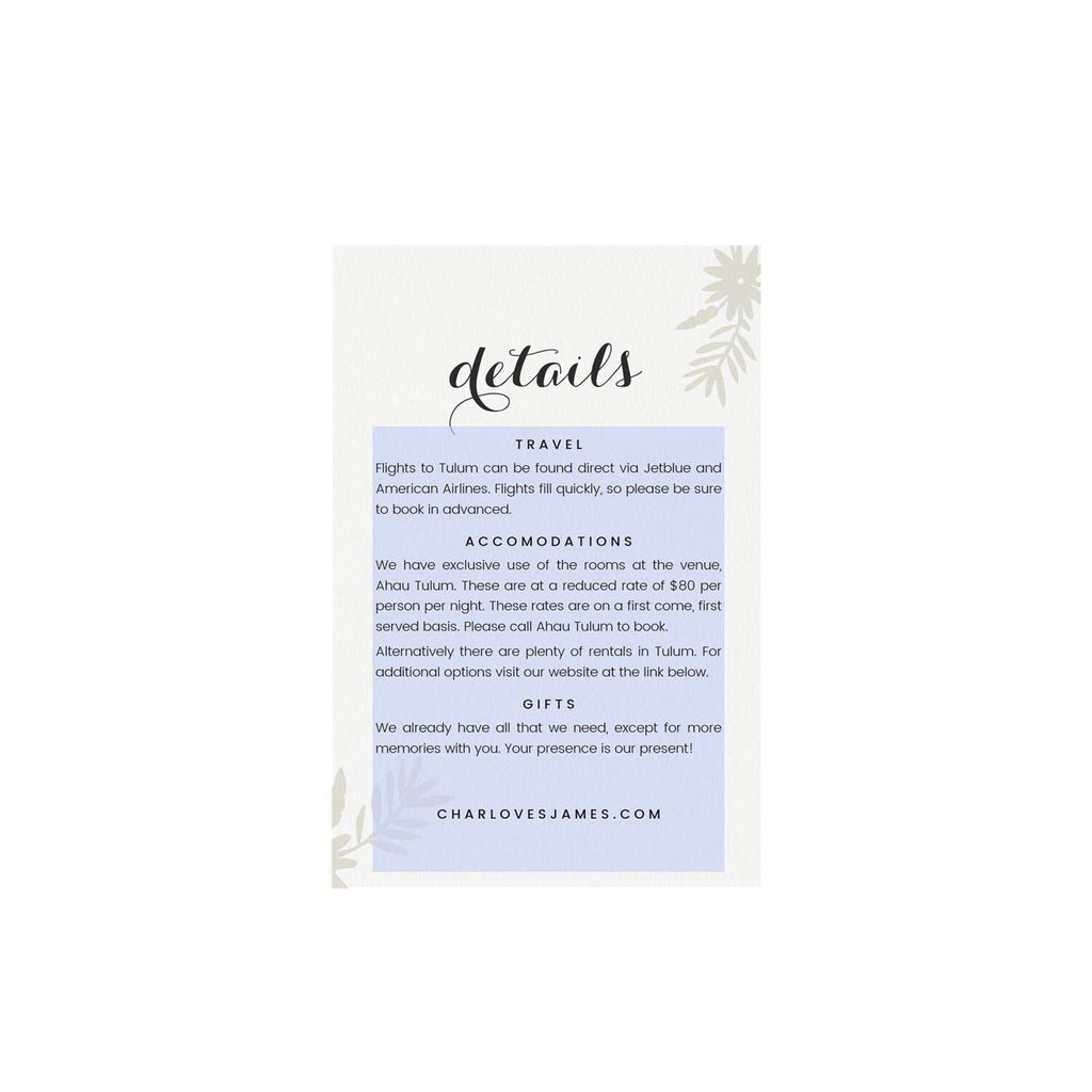 Otomi Wedding Details Card Template: Tulum Destination Invitation (PDF)