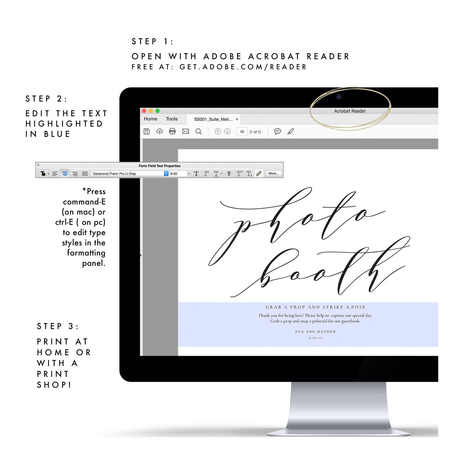 Calligraphy Photo Booth Wedding Sign Template (PDF Instant Download)