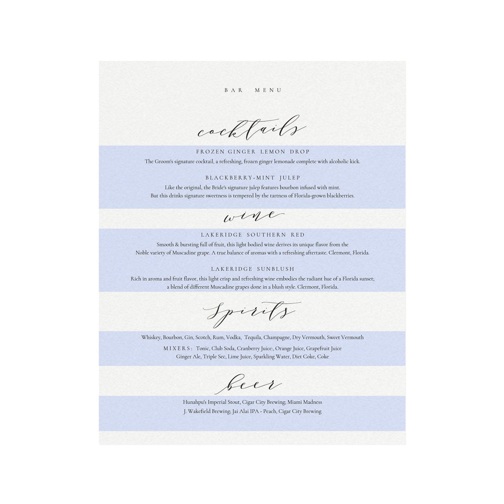 Calligraphy Wedding Bar Menu Sign Template (PDF Instant Download)