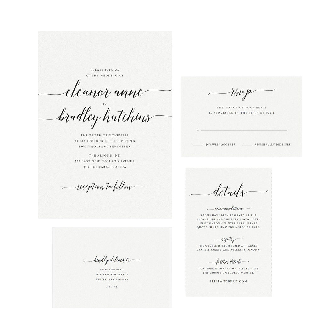 Calligraphy Wedding Invitation Template: Elegant Printable Suite (Editable PDF)