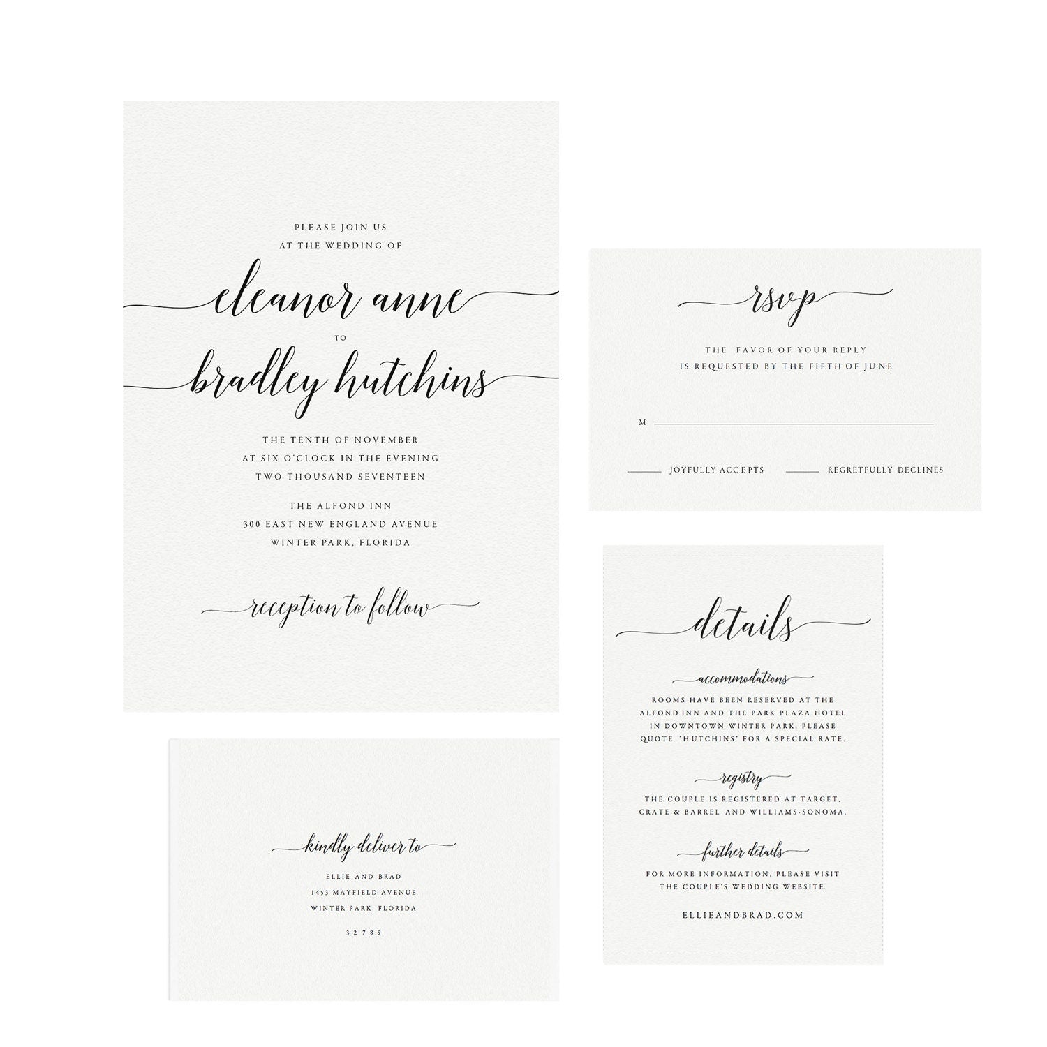 Calligraphy Wedding Invitation Template: Elegant Printable Suite (Editable PDF)
