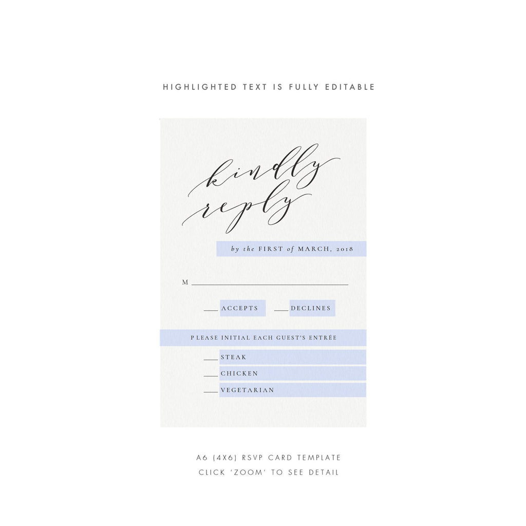 Black Calligraphy Wedding RSVP Card: Minimalist Printable (PDF Instant Download)