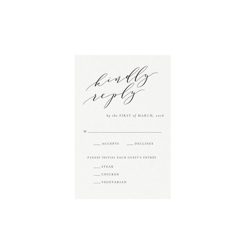 Black Calligraphy Wedding RSVP Card: Minimalist Printable (PDF Instant Download)