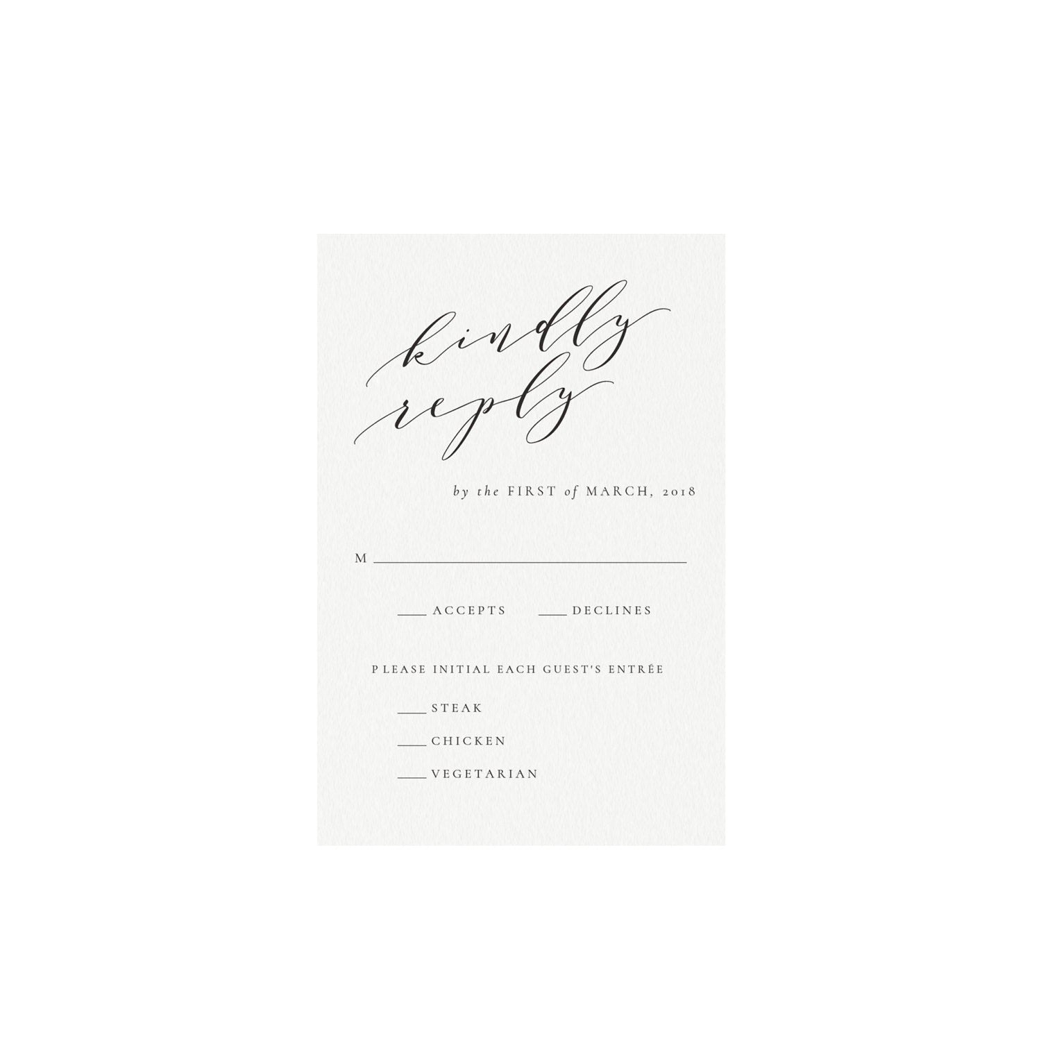 Black Calligraphy Wedding RSVP Card: Minimalist Printable (PDF Instant Download)