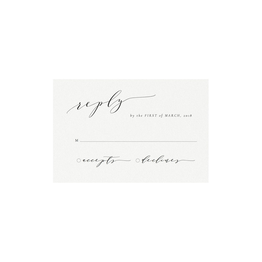 Black Calligraphy Wedding RSVP Card: Minimalist Reply Template (PDF Download)