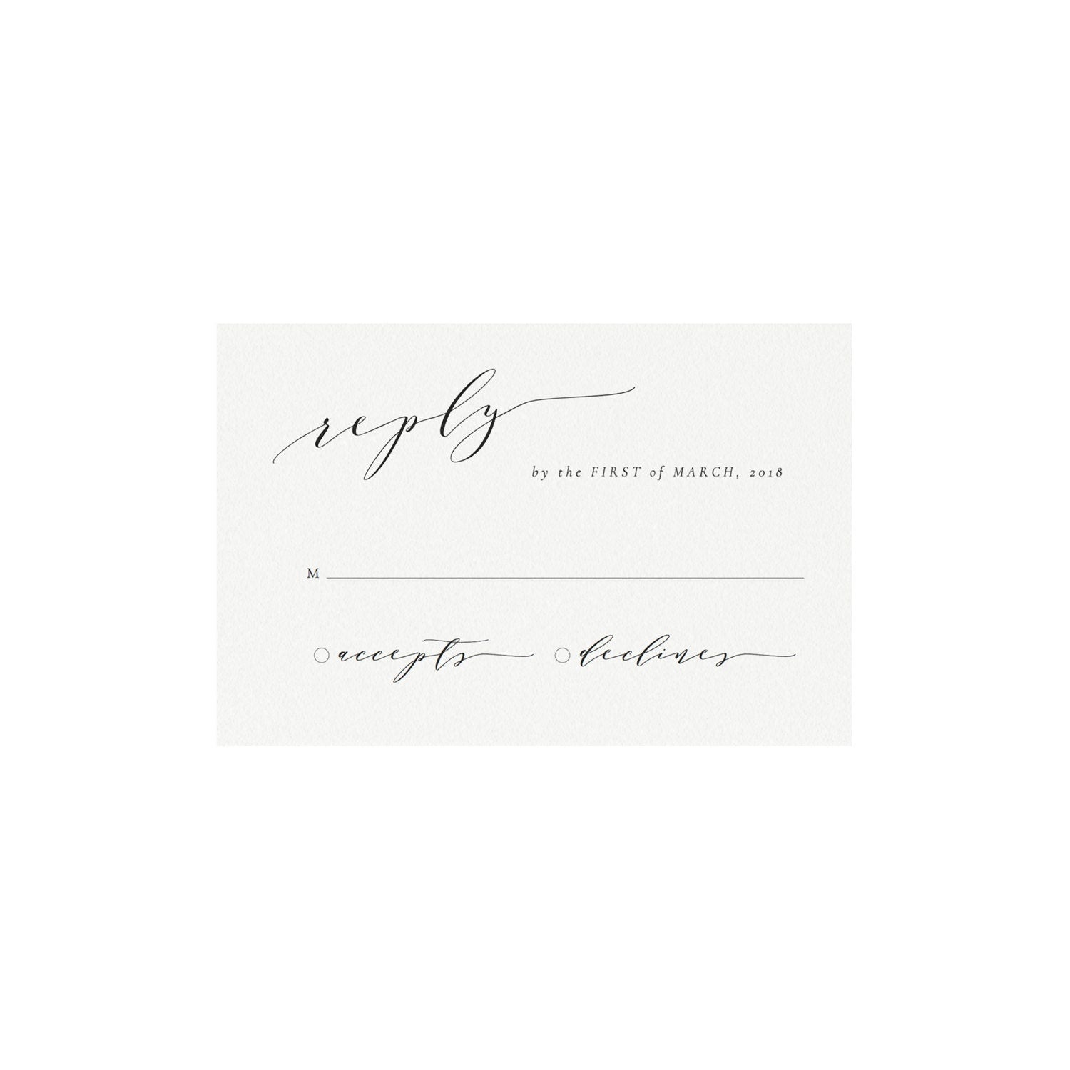 Black Calligraphy Wedding RSVP Card: Minimalist Reply Template (PDF Download)