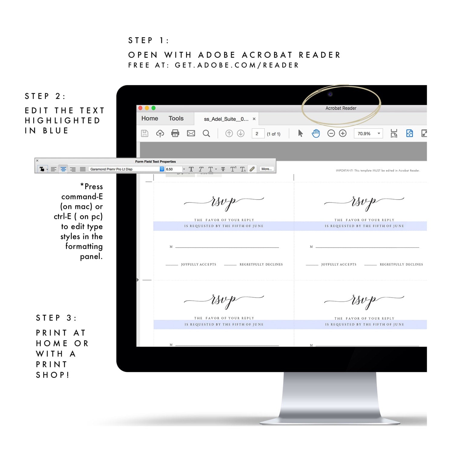 Calligraphy Wedding RSVP Card Template: Editable Printable (PDF)