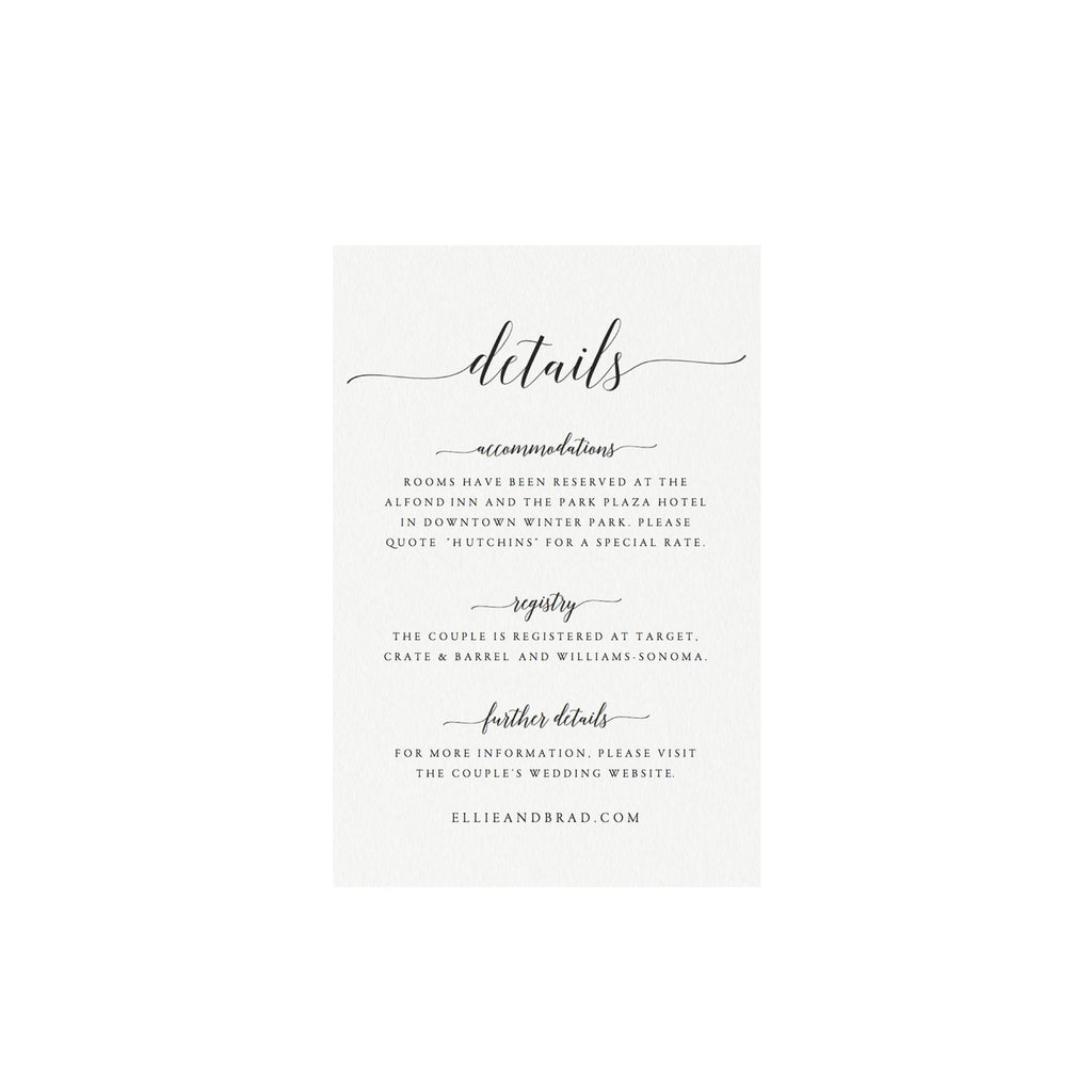Printable Wedding Details Card Template: Calligraphy, Instant Download (PDF)