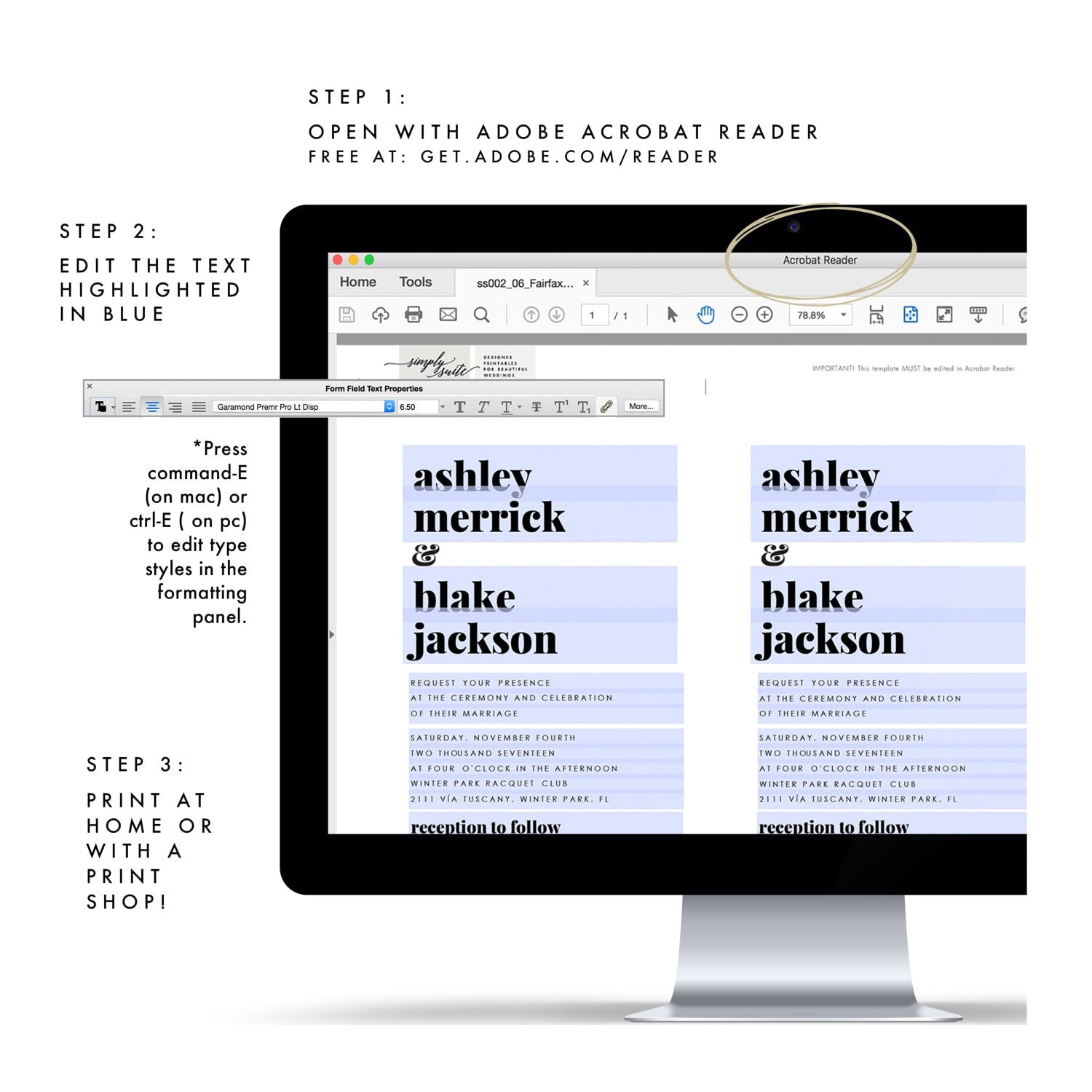 Modern Typographic Wedding Invitation Template (PDF Download)