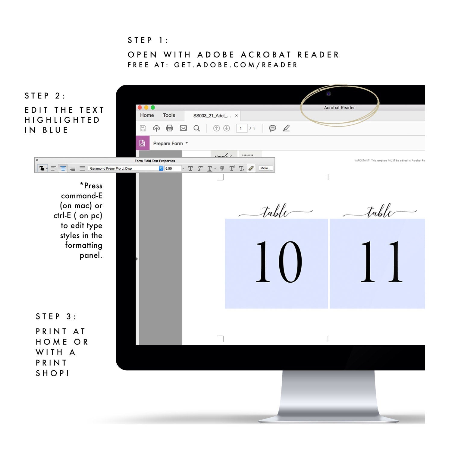 Calligraphy Wedding Table Numbers Template: Editable PDF (Instant Download)