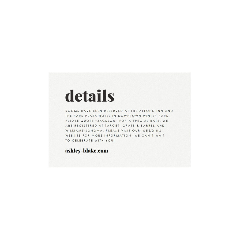 Fairfax Wedding Details Card Template: Printable Info Card (PDF Instant Download)