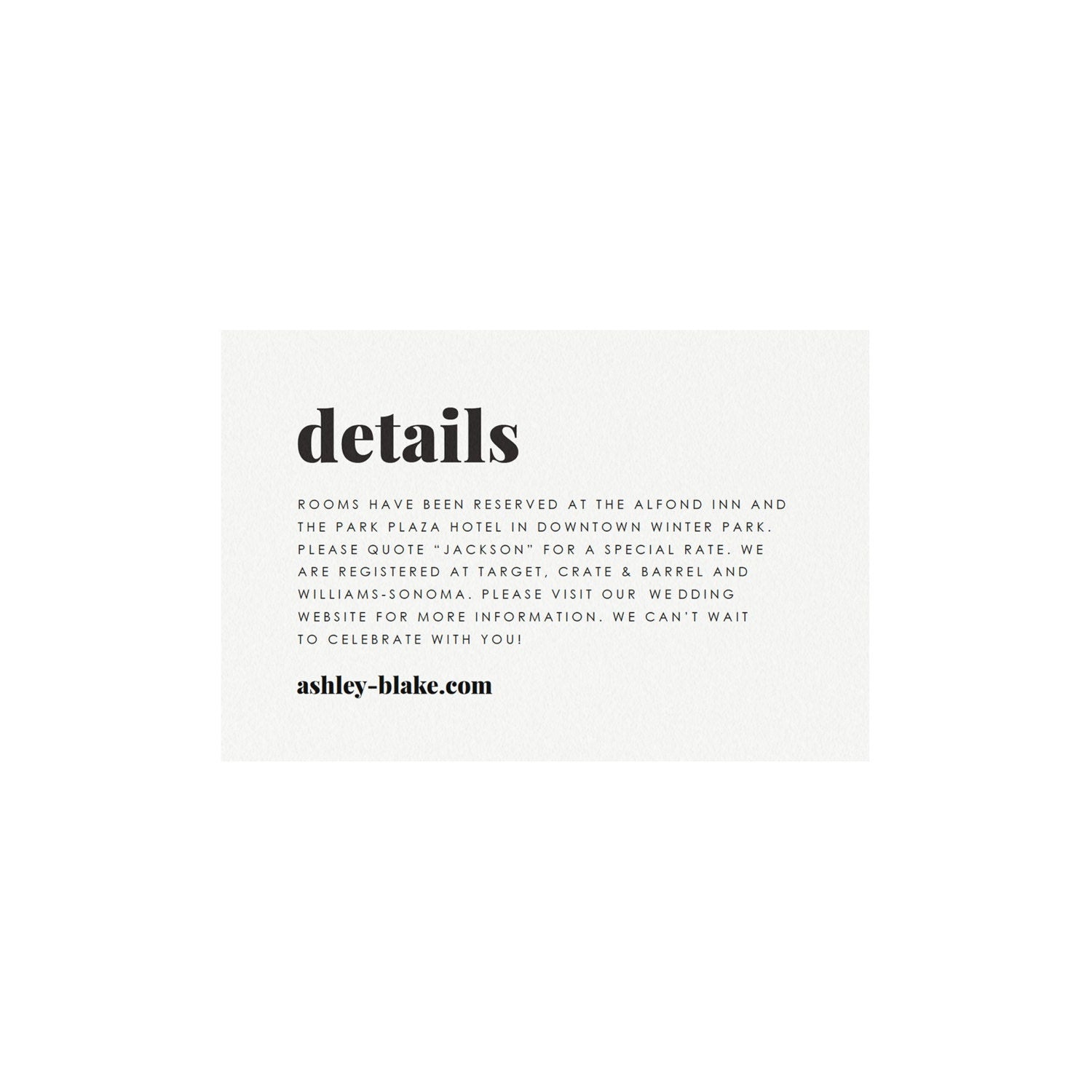 Fairfax Wedding Details Card Template: Printable Info Card (PDF Instant Download)
