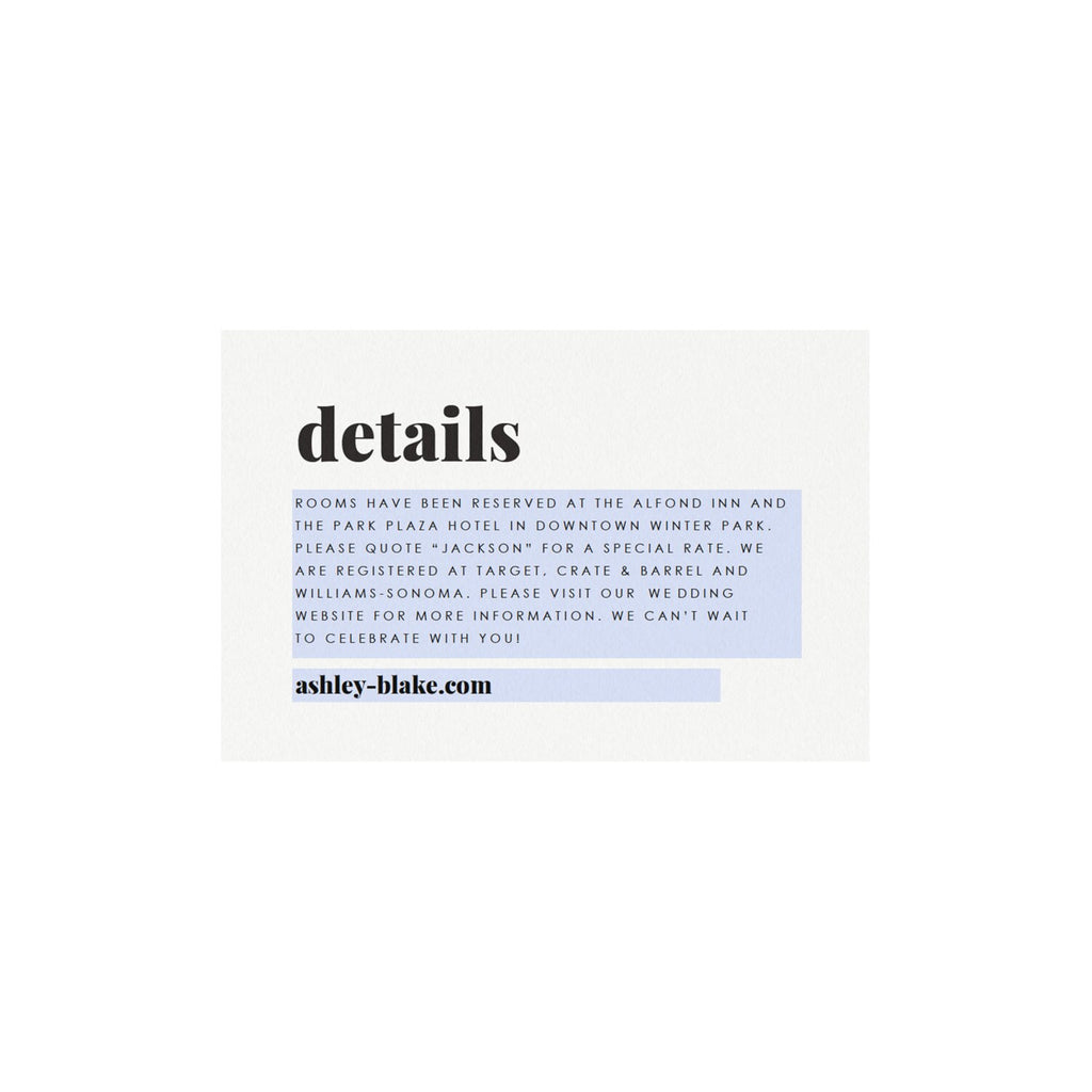 Fairfax Wedding Details Card Template: Printable Info Card (PDF Instant Download)