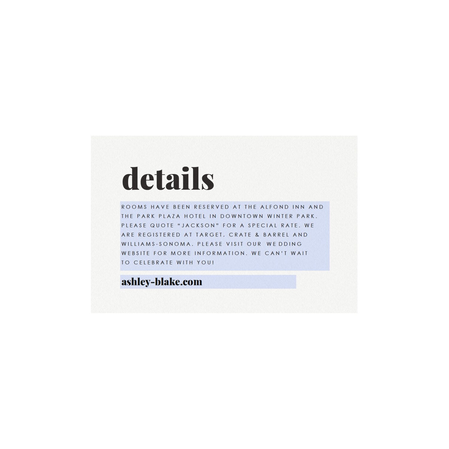 Fairfax Wedding Details Card Template: Printable Info Card (PDF Instant Download)