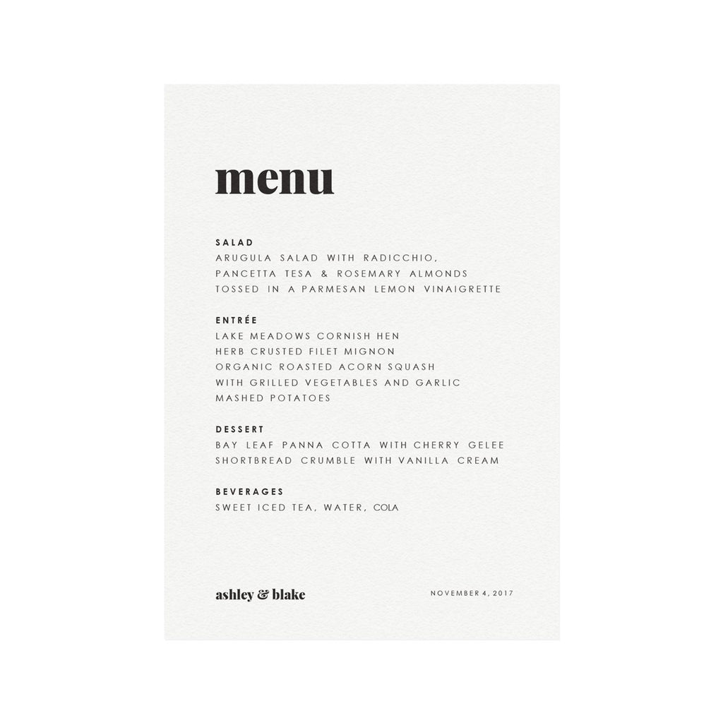 Modern Wedding Menu Template: Fairfax Printable Suite (PDF Instant Download)