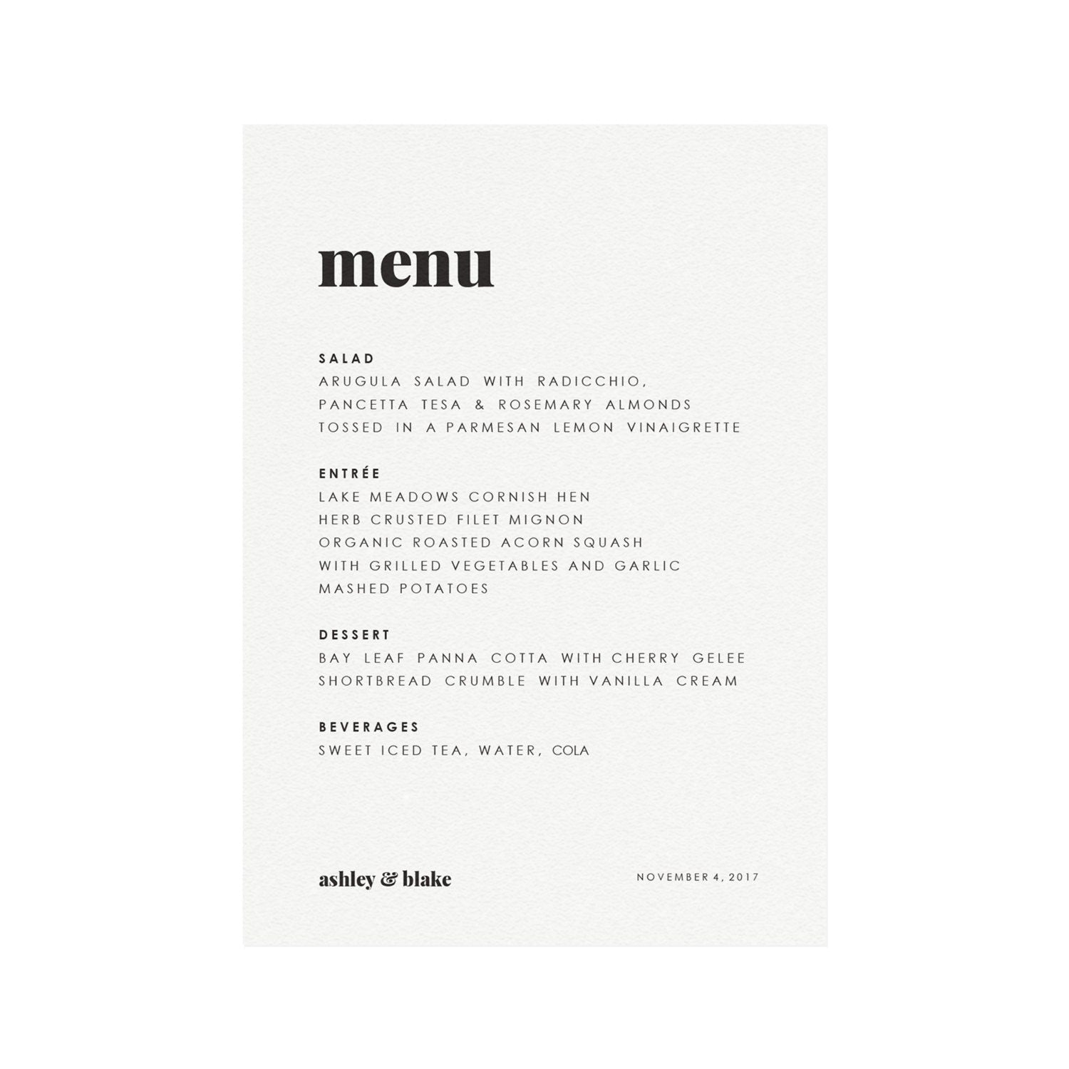 Modern Wedding Menu Template: Fairfax Printable Suite (PDF Instant Download)