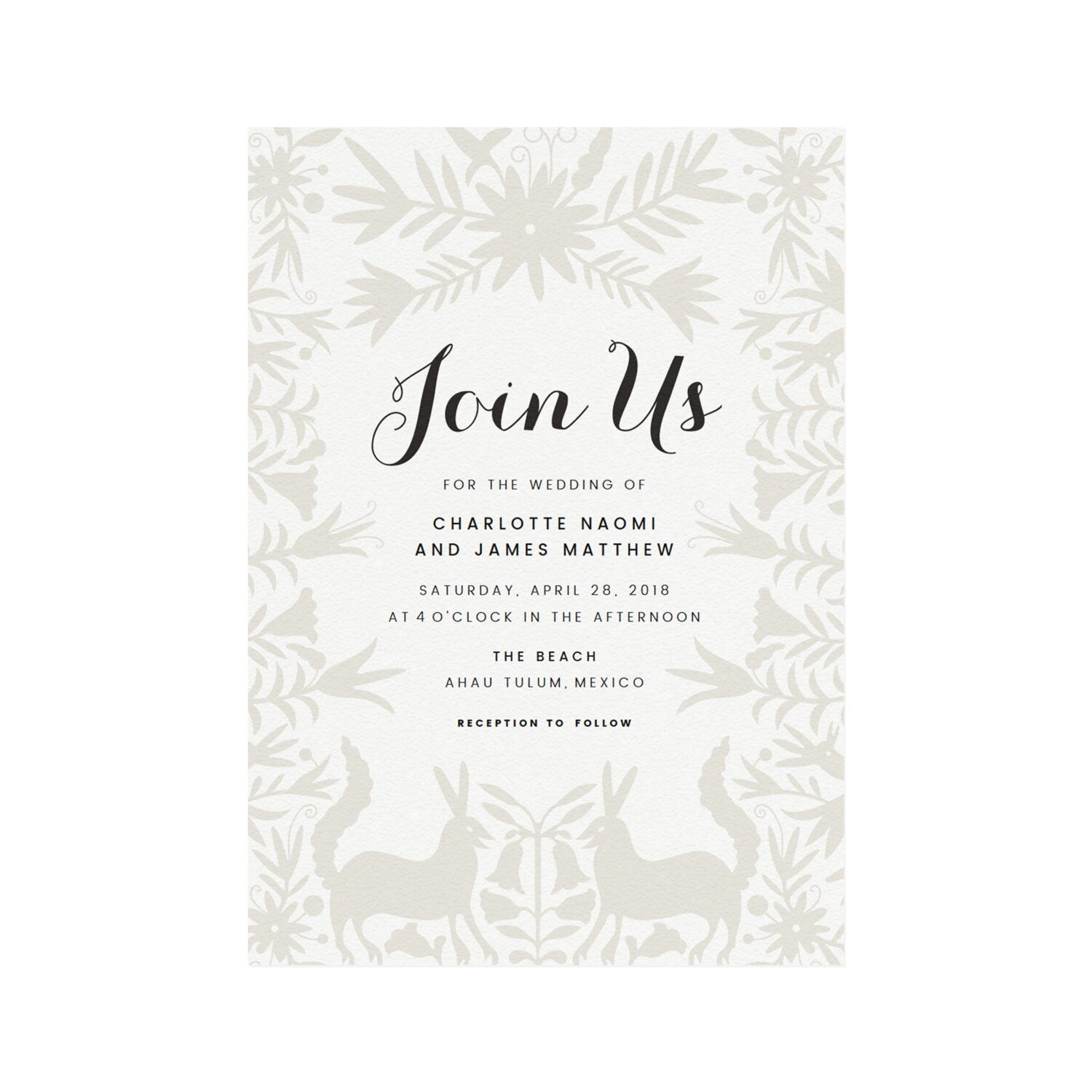 Mexican Otomi Wedding Invitation Template: Destination Wedding (PDF Download)
