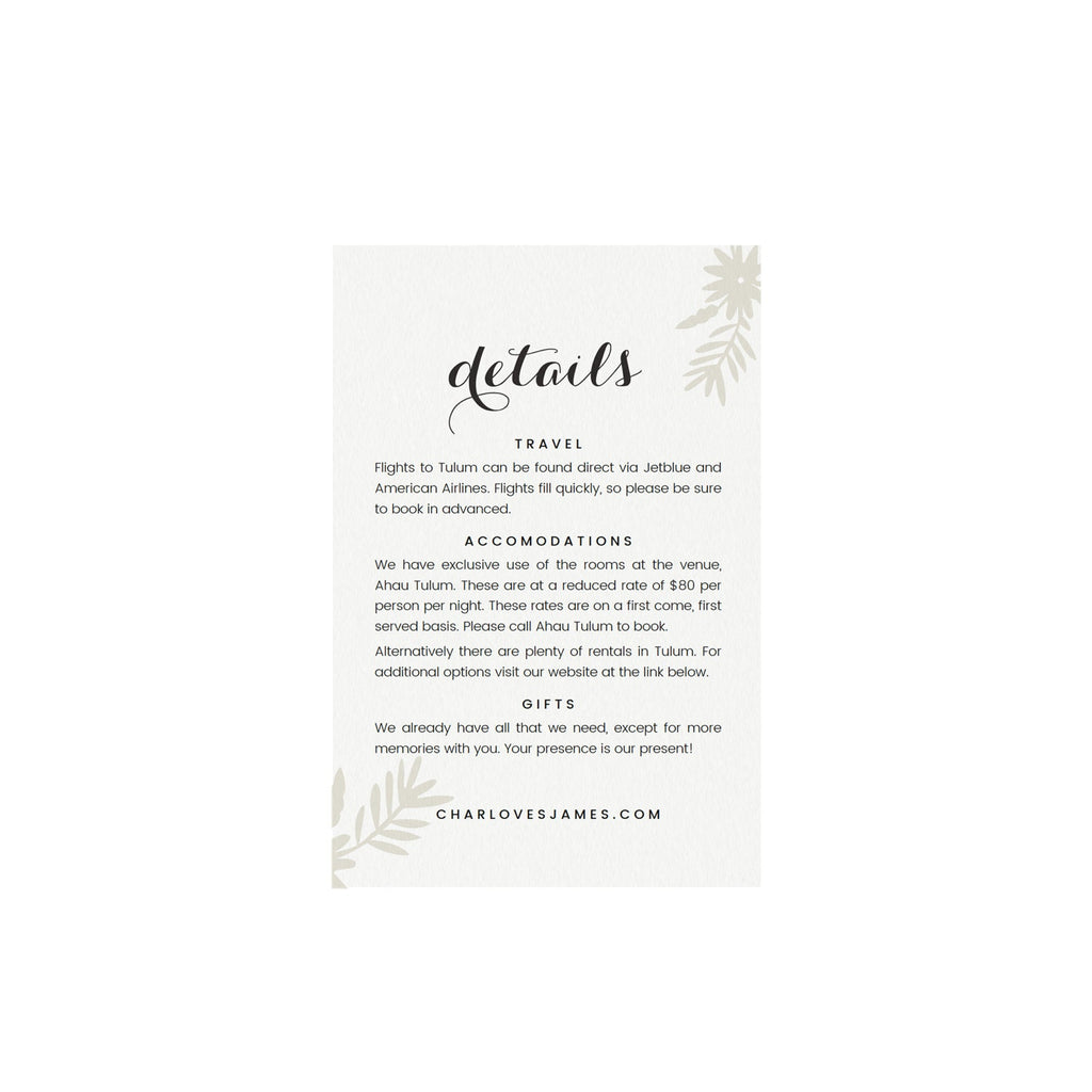 Otomi Wedding Details Card Template: Tulum Destination Invitation (PDF)