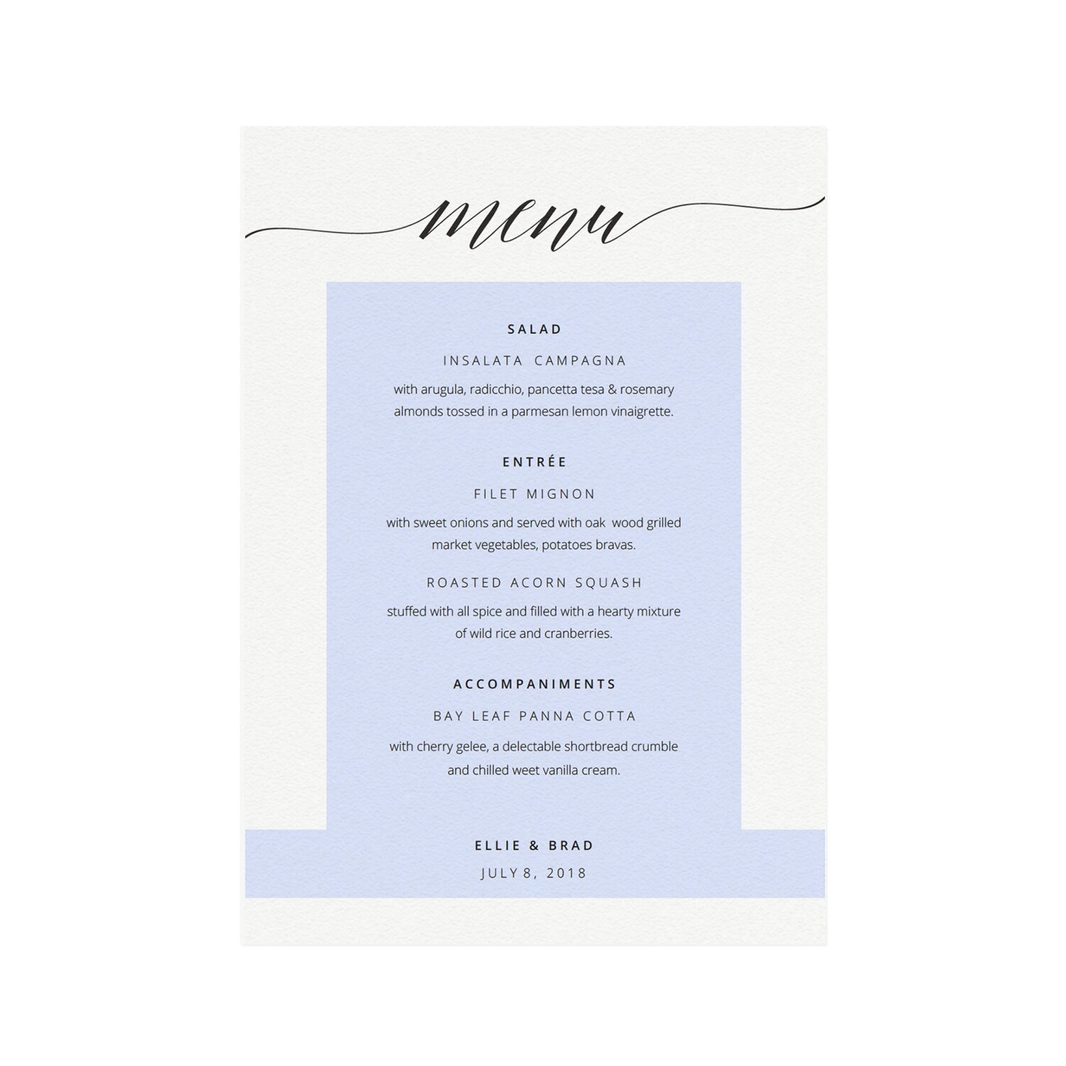 Minimalist Calligraphy Wedding Menu Template, Editable Printable (PDF Instant Download)
