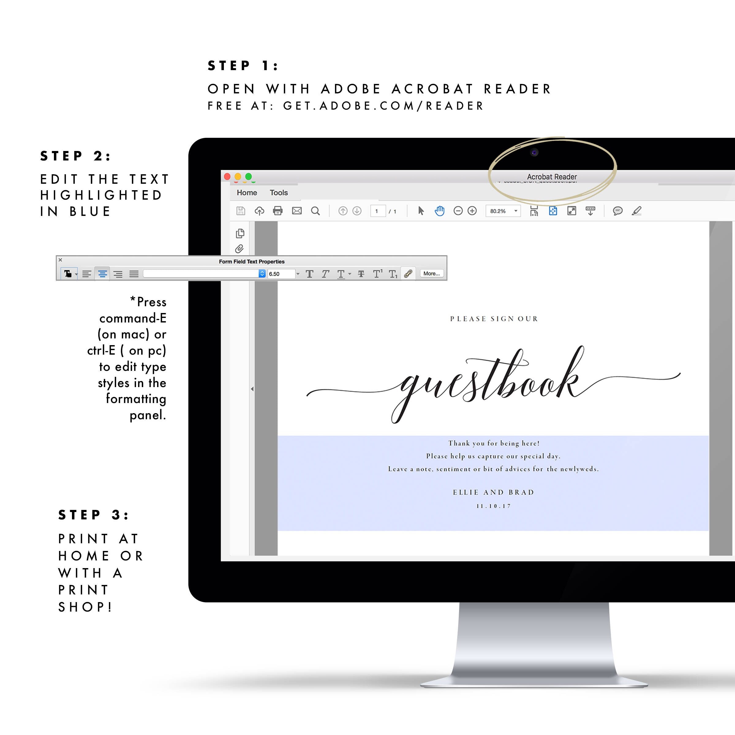 Wedding Guest Book Sign Template: Minimalist Reception Decor (PDF Instant Download)