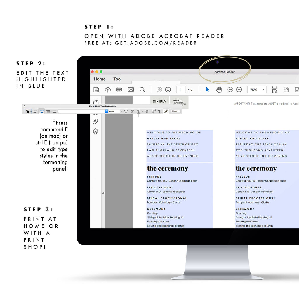 Fairfax Wedding Program Template: Elegant, Modern (Instant PDF Download)
