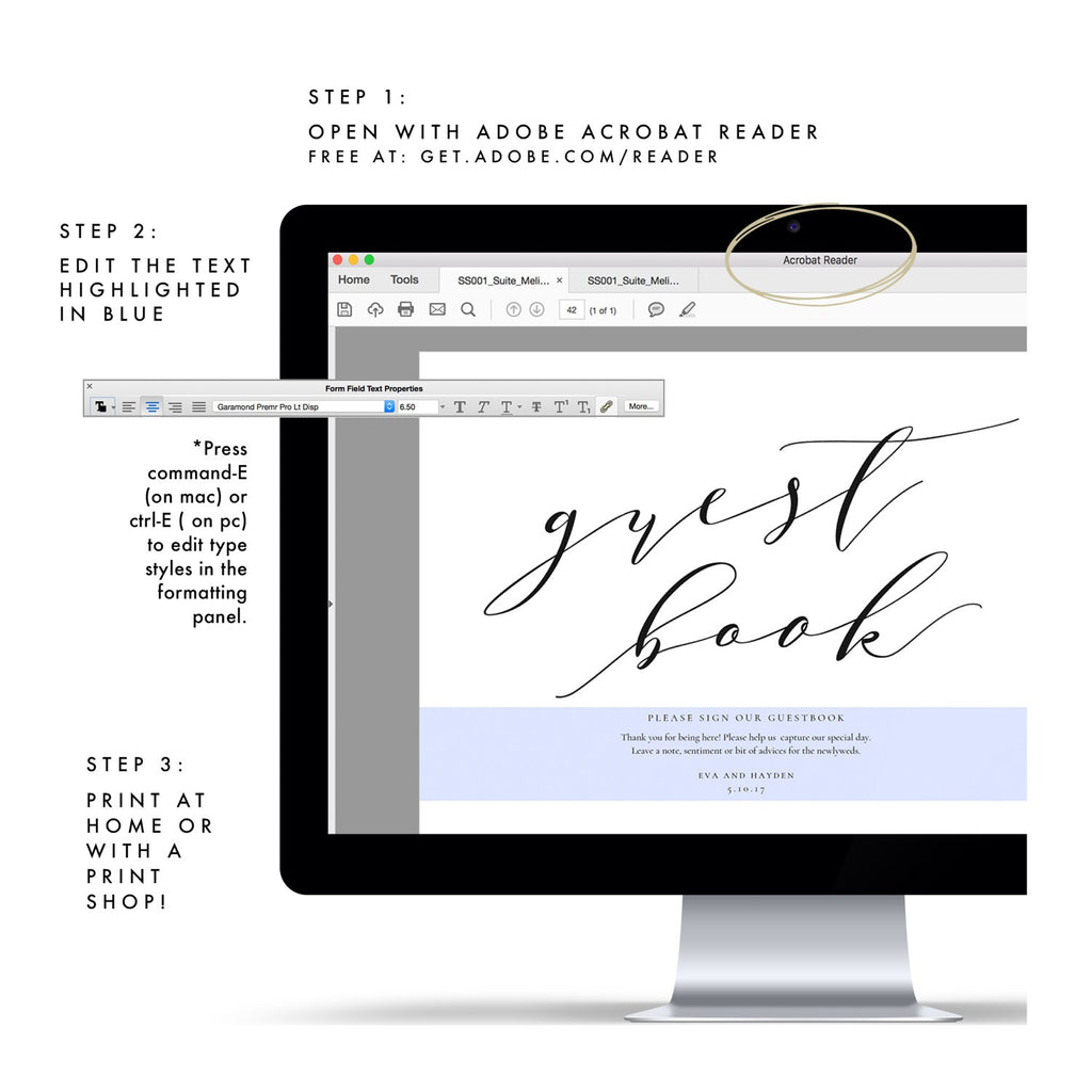Elegant Guest Book Wedding Sign Template: Melia Design (PDF Instant Download)