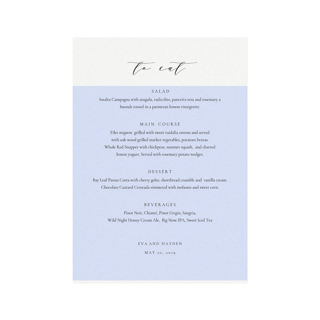 Calligraphy Wedding Menu Template: Minimalist Dinner, 5x7 (PDF)